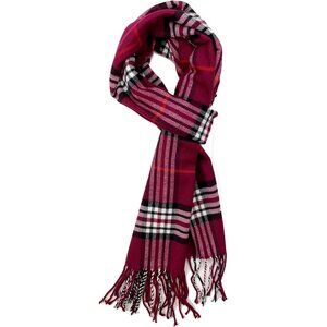 Men and Women Dark Berry Plaid Winter Scarf Cashmer Soft Plum Feathers
